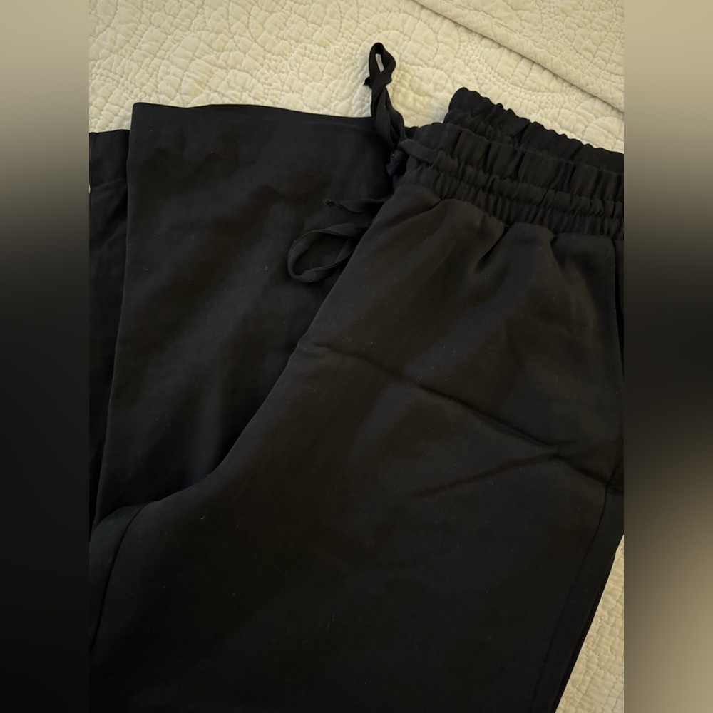 Black Drawstring Linen Pants